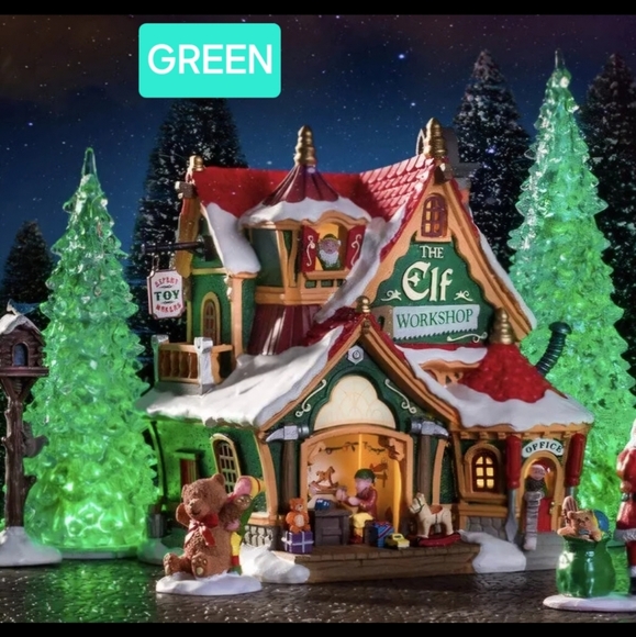 Lemax 3 Color Changing Christmas Village Trees Set of 4 Blue Green Clear - Picture 4 of 9